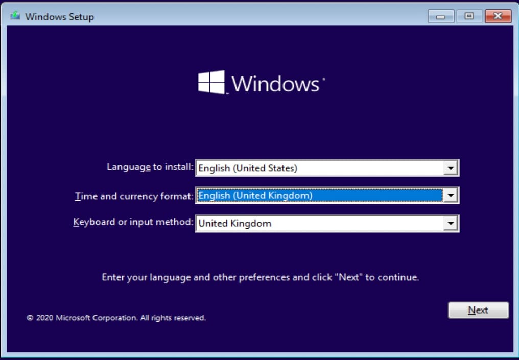 Select Language: Choose language, time zone, and keyboard.
