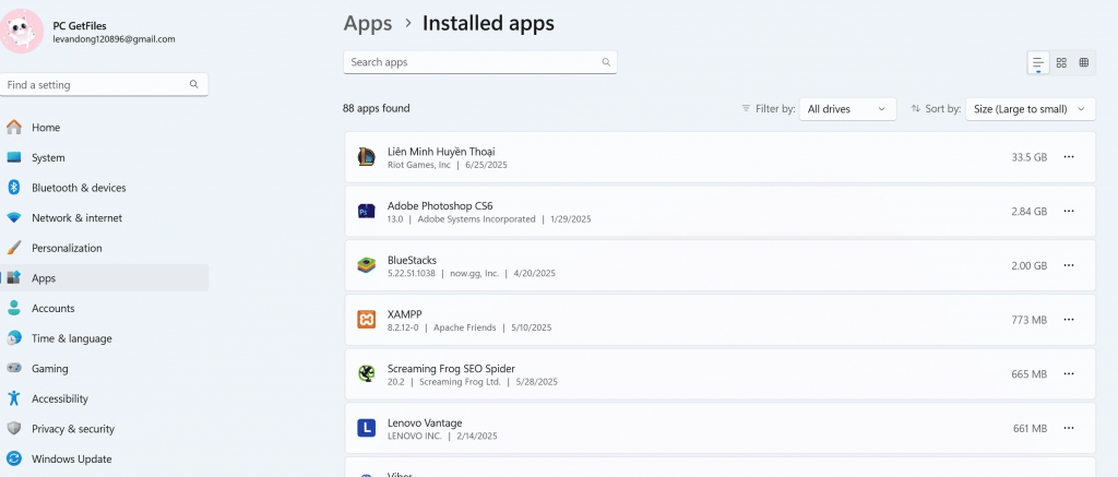 Installed apps